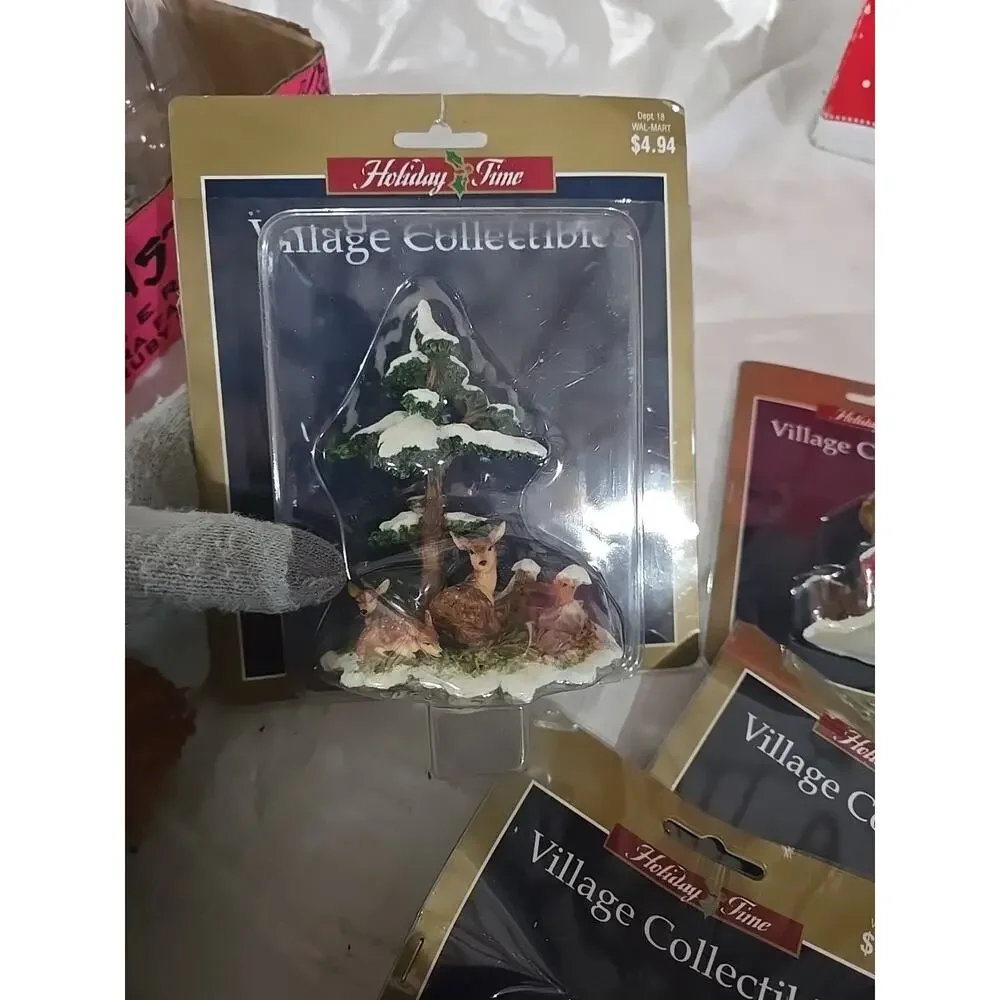 Vtg Holiday Time Christmas Village Accessory Mail Train Station Deer Smoke House